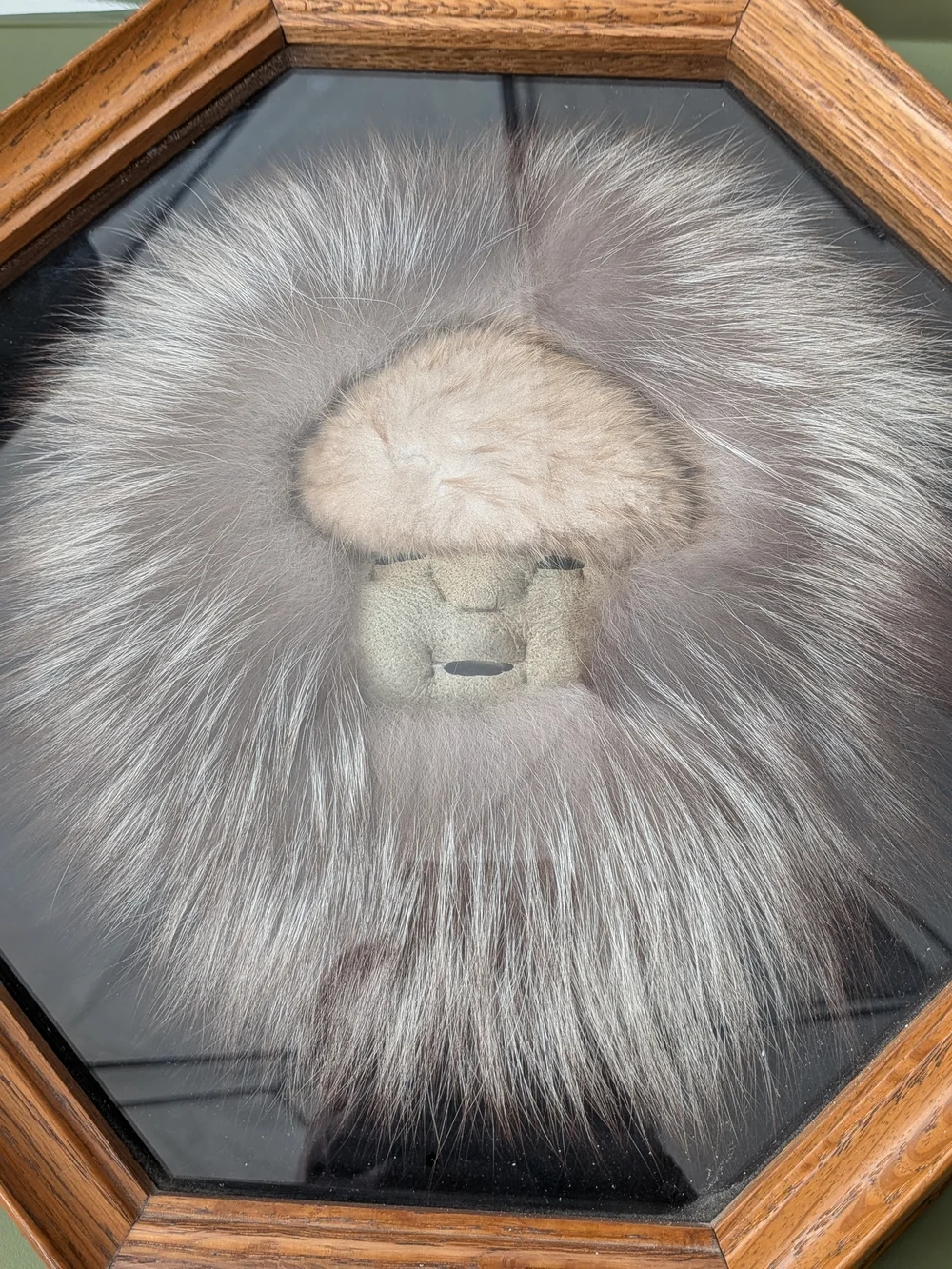 Octagonal Wood-Framed Faux Fur Wall Mirror - Gray